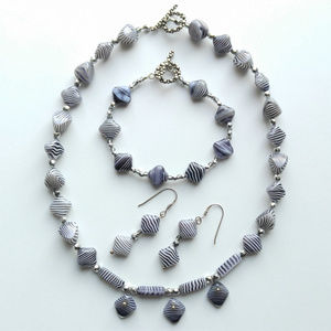 OOAK Zebra Striped Czech Fire Polish Beaded Set